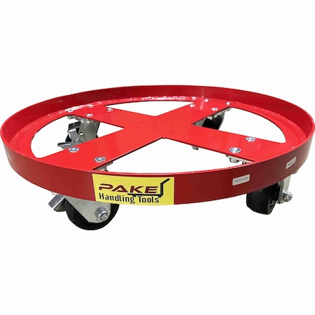 Pake Handling Tools Steel Drum Dolly, 2000 lb. Cap, 55 Gal Drum, 4 Swivel Nylon Casters With Brakes PAKDL12